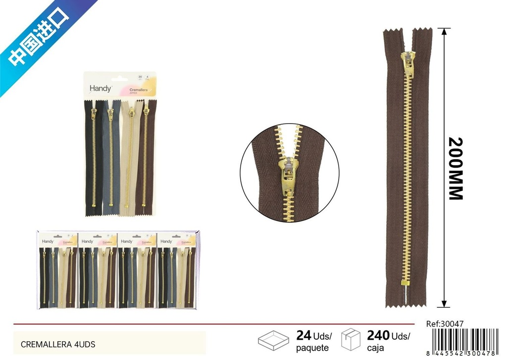 Cremallera de 24cm (4 piezas) - Mercería y cremalleras