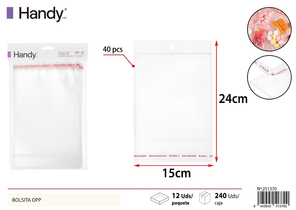 Bolsita OPP con agujero de avión 15*24 4 mil 40 pcs - Embalaje para alimentos