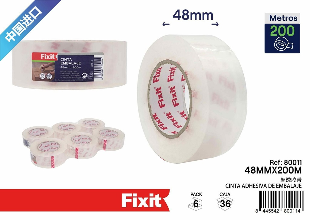 Cinta de embalaje super transparente 48mm x 200m - Accesorios y cintas de embalaje
