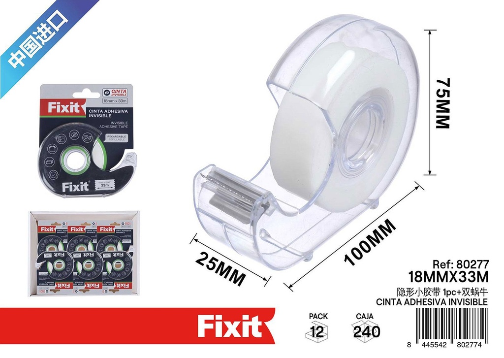 Cinta adhesiva invisible 18mm*33m - Material de oficina y adhesivos