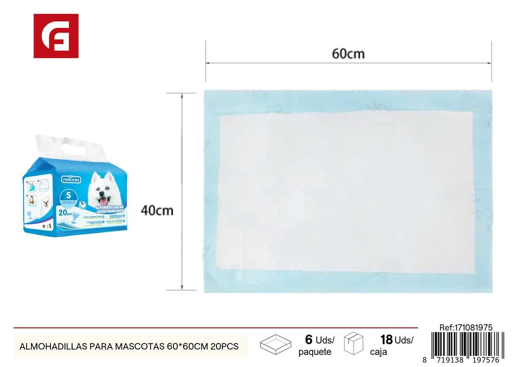 Almohadillas para mascotas 20 piezas 60x60 cm - Empapadores para mascotas