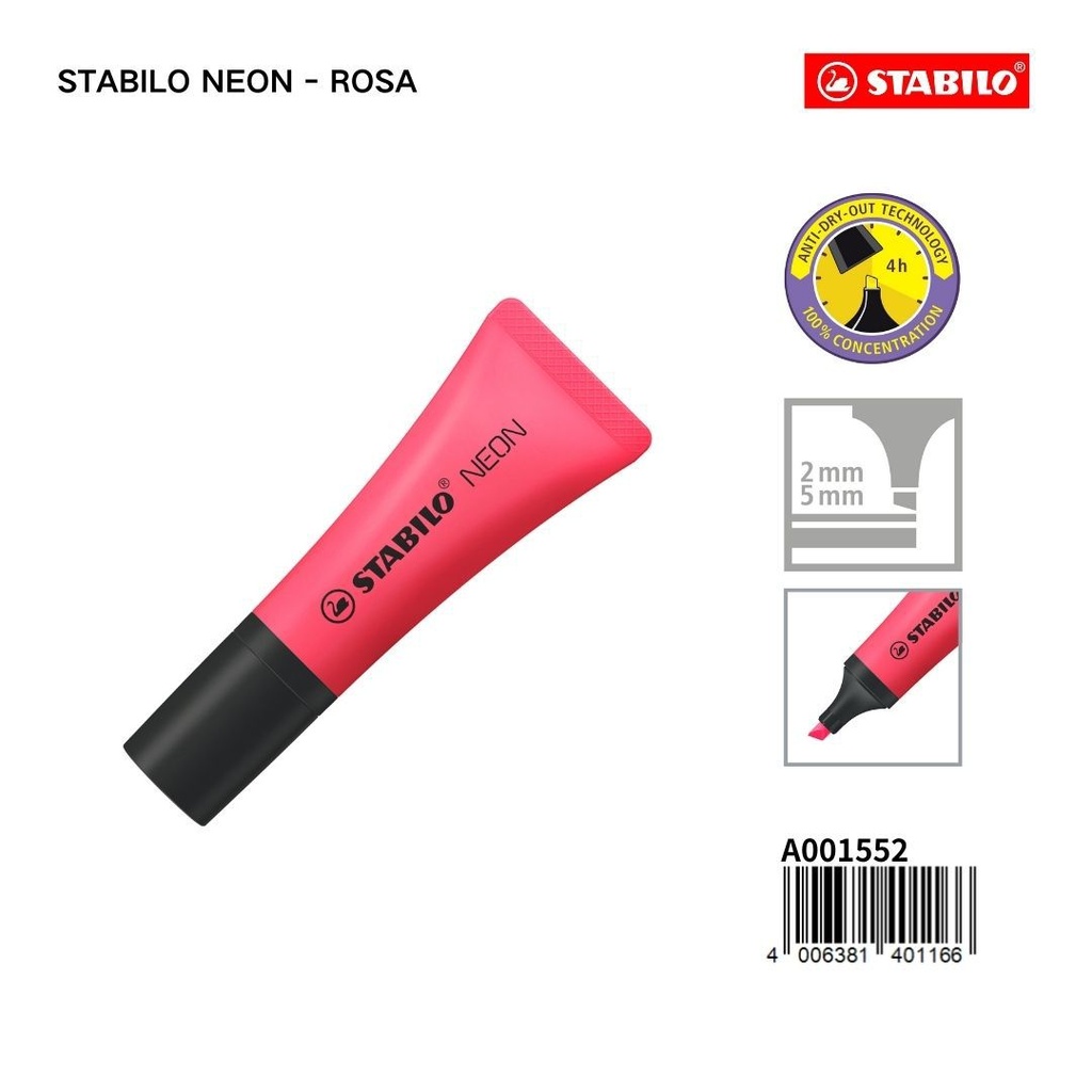 Marcador neón STABILO 2/5 mm rosa - Papelería