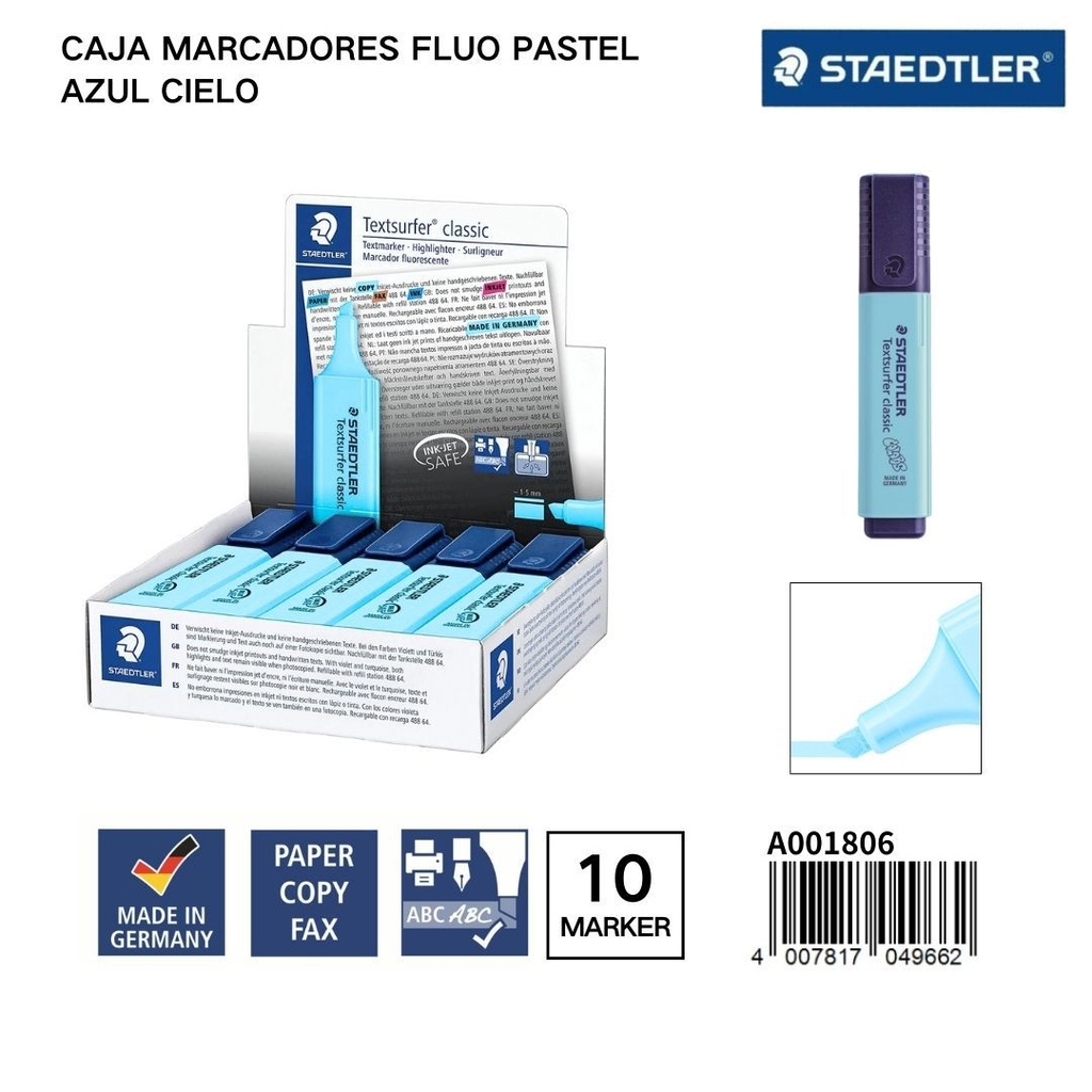 Marcadores fluorescentes pastel STAEDLER 1/5MM Caja 10 Azul Cielo
