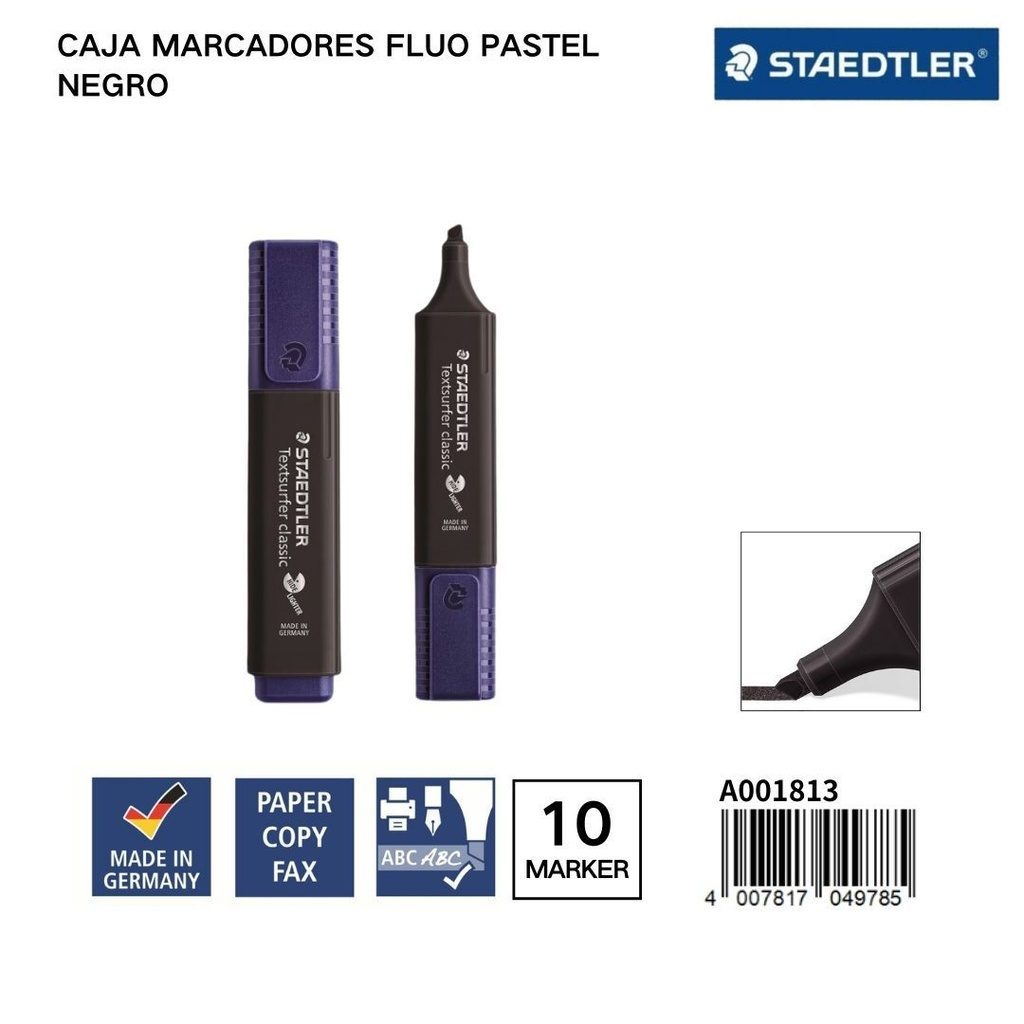 Marcadores fluorescentes pastel STAEDLER 1/5MM Caja 10 Negro