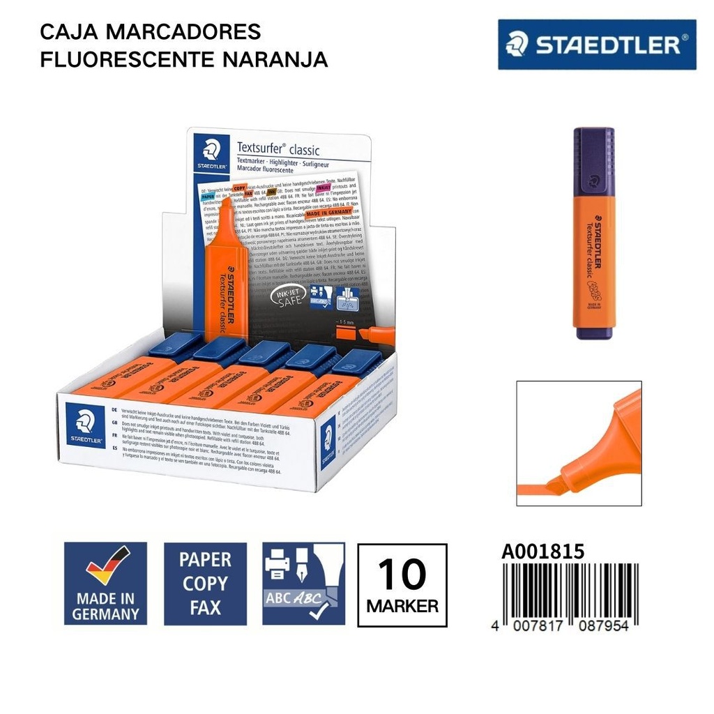 Marcadores fluorescentes STAEDLER 1/5MM Caja 10 Naranja
