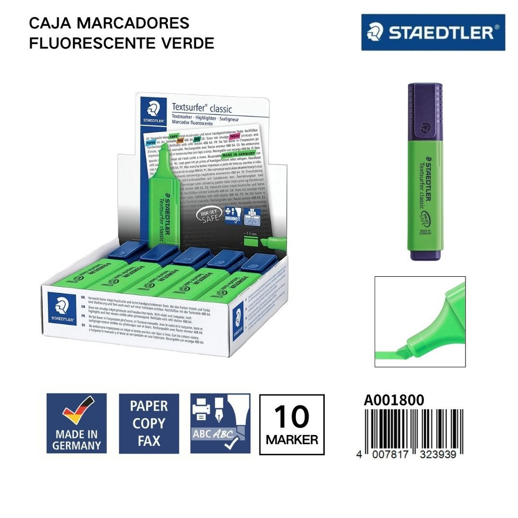 Marcadores fluorescentes STAEDLER 1/5MM Caja 10 Verde