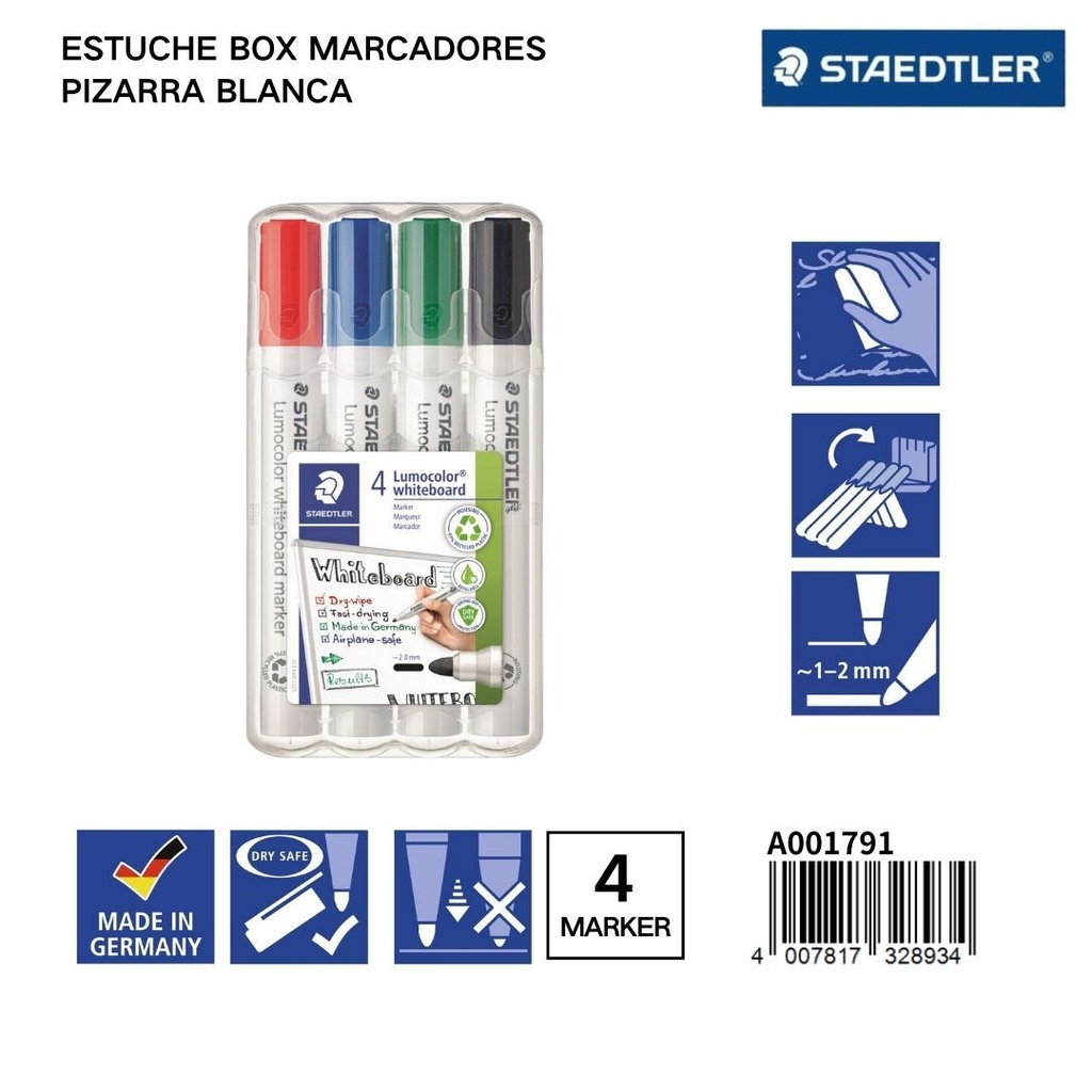 Estuche con 4 marcadores para pizarra blanca - Material escolar
