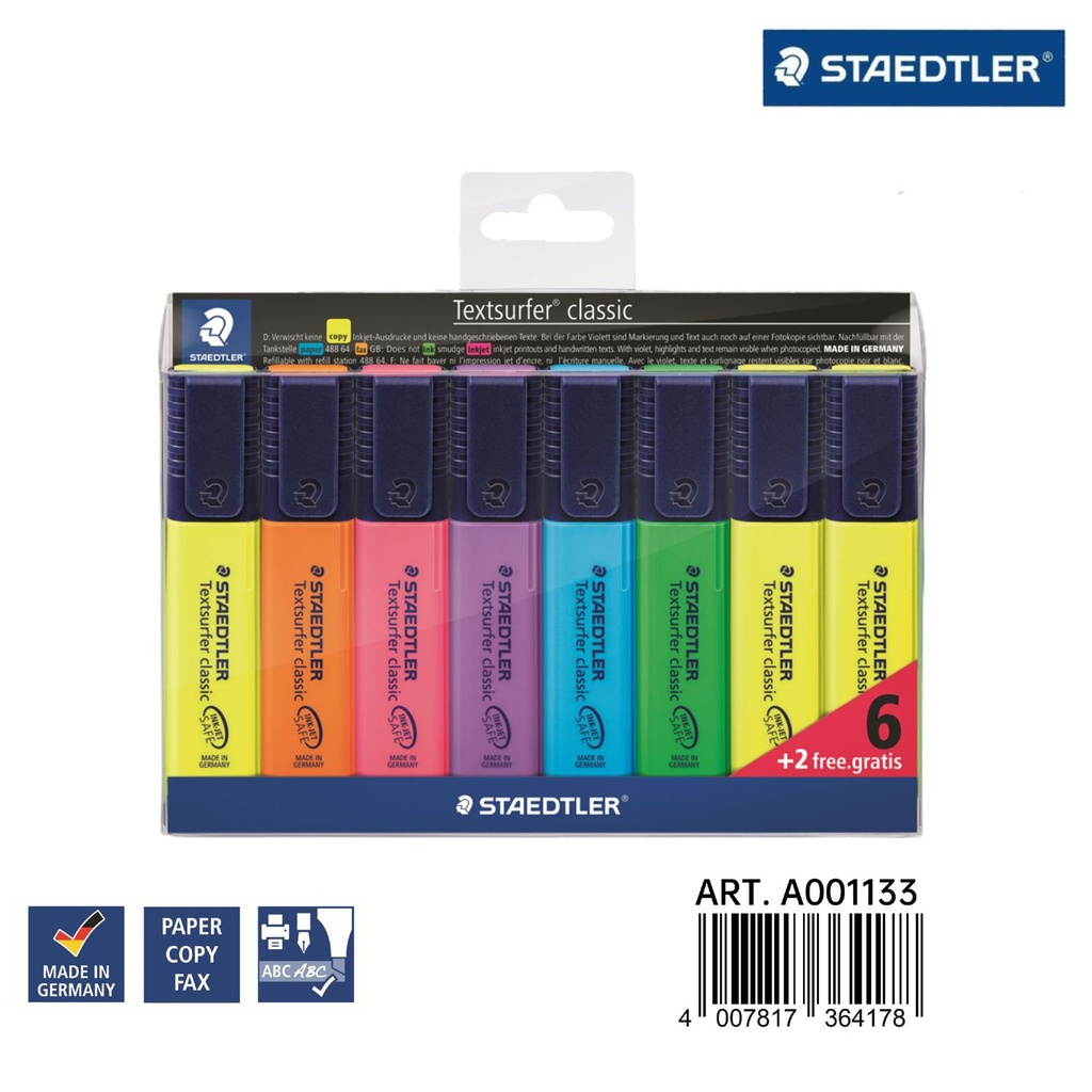 Subrayadores STABILO 6 piezas + 2 regalo - Artículos de papelería de marca