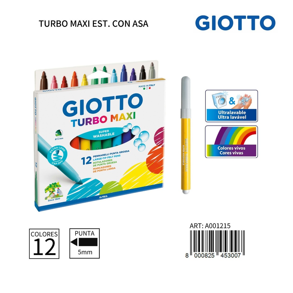  Marcadores de acuarela Giotto Turbo Maxi 12 unidades - Material de arte