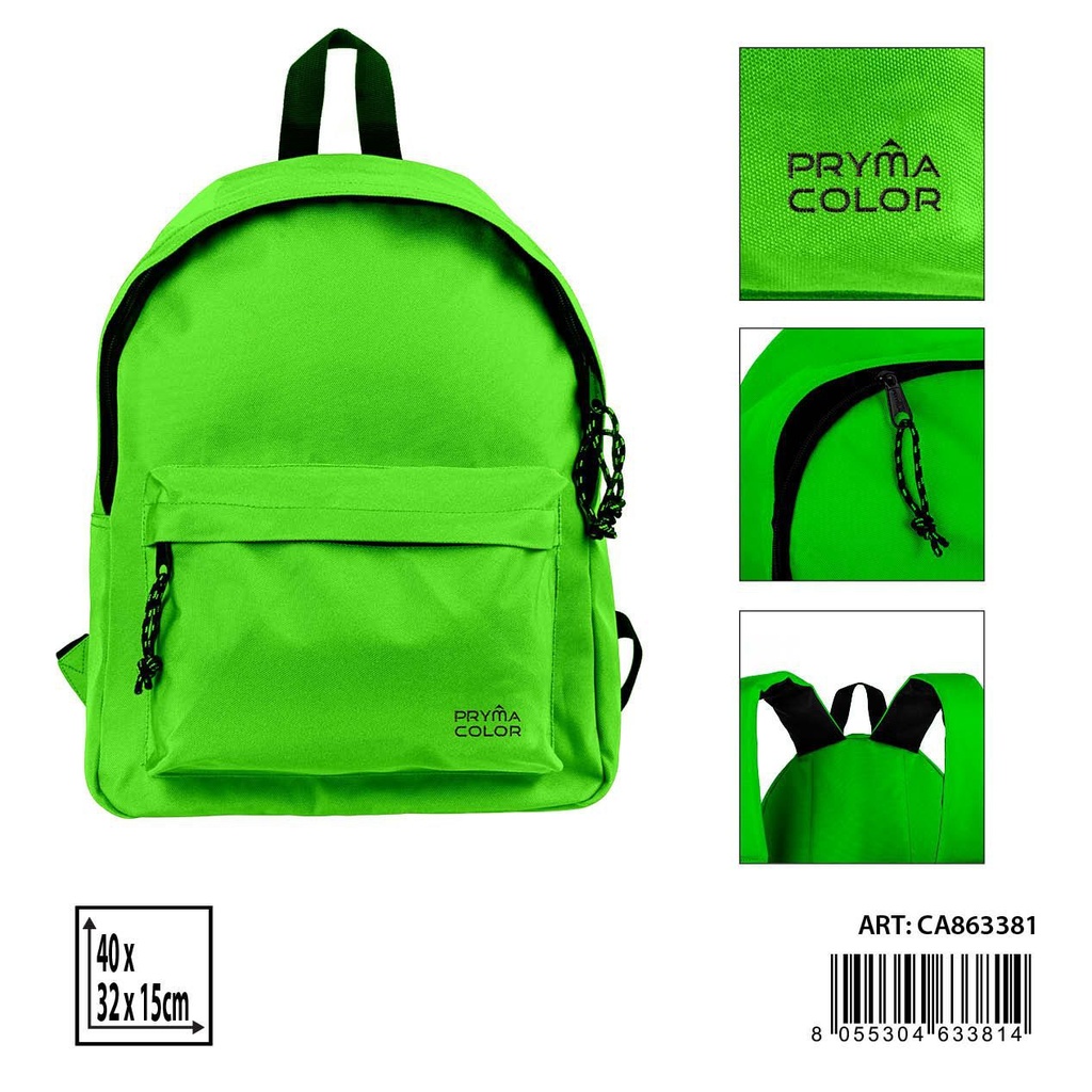 Mochila grande color sólido 40X31X15cm verde fluorescente - Mochilas y estuches