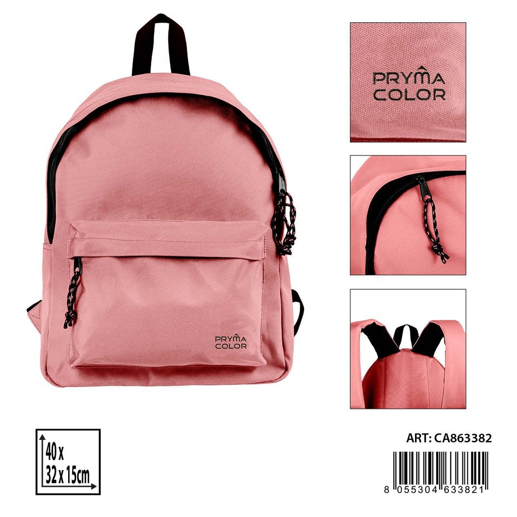 Mochila grande color sólido 40X31X15cm rosa pastel - Mochilas y estuches