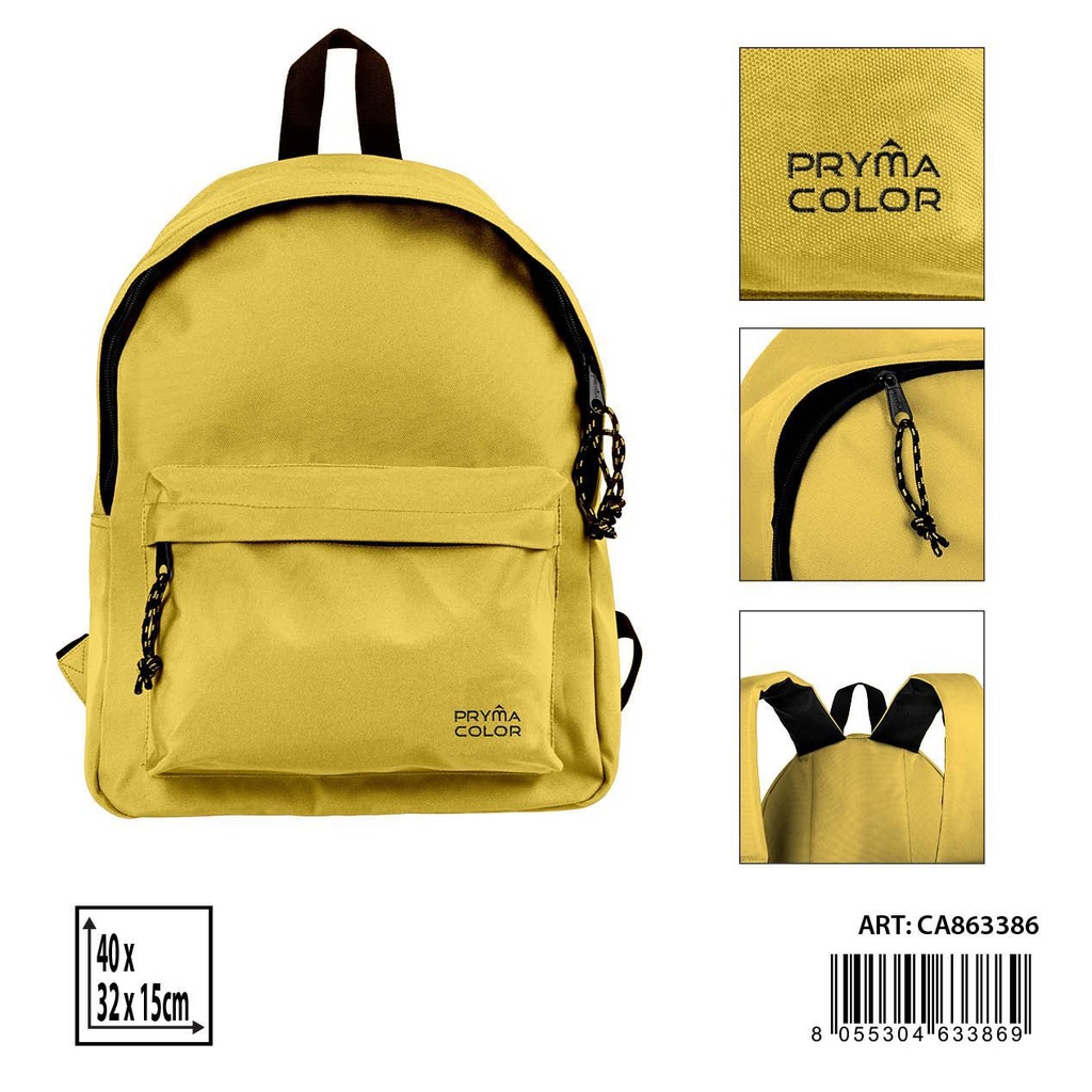Mochila grande color sólido 40X31X15cm amarilla pastel - Mochilas y estuches