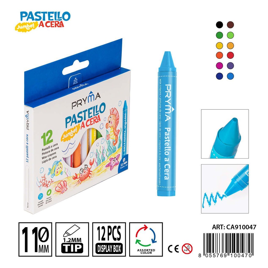 Cera jumbo 12 colores 10x1.1 cm - Materiales de arte