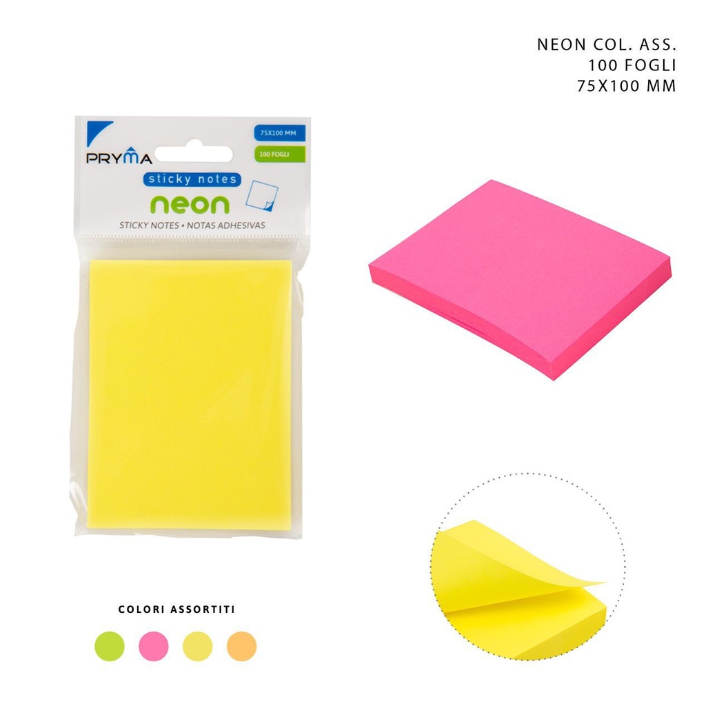 Nota adhesiva fluorescente 75x100 mm 100 piezas - Material de oficina
