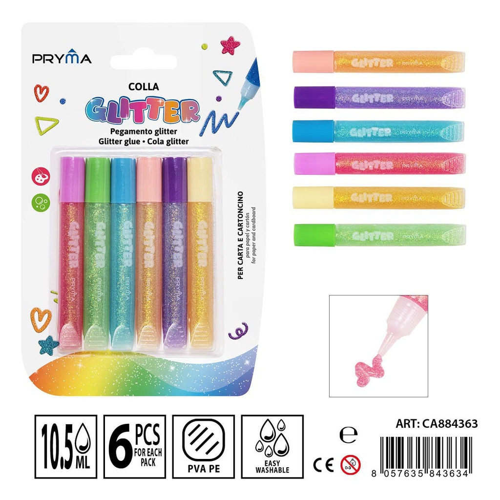 Pegamento brillante de colores 10.5 ml 6 pz - Adhesivos y pegamentos