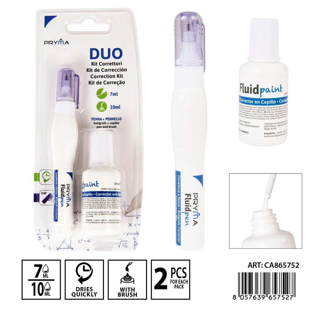 Pack corrector líquido 10ml + lápiz corrector 2.2m - Papelería