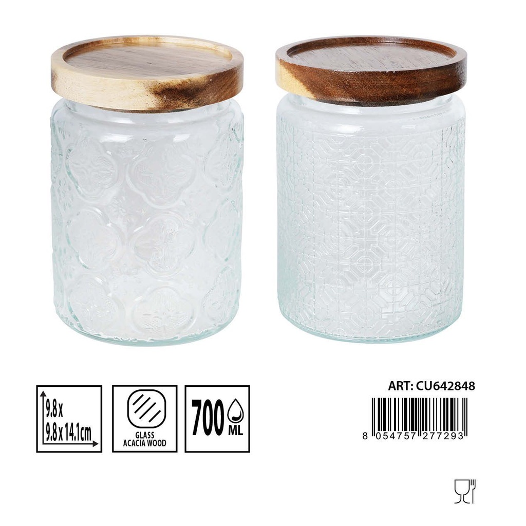Bote de vidrio de 700 ml con tapa de madera - Utensilios de cocina
