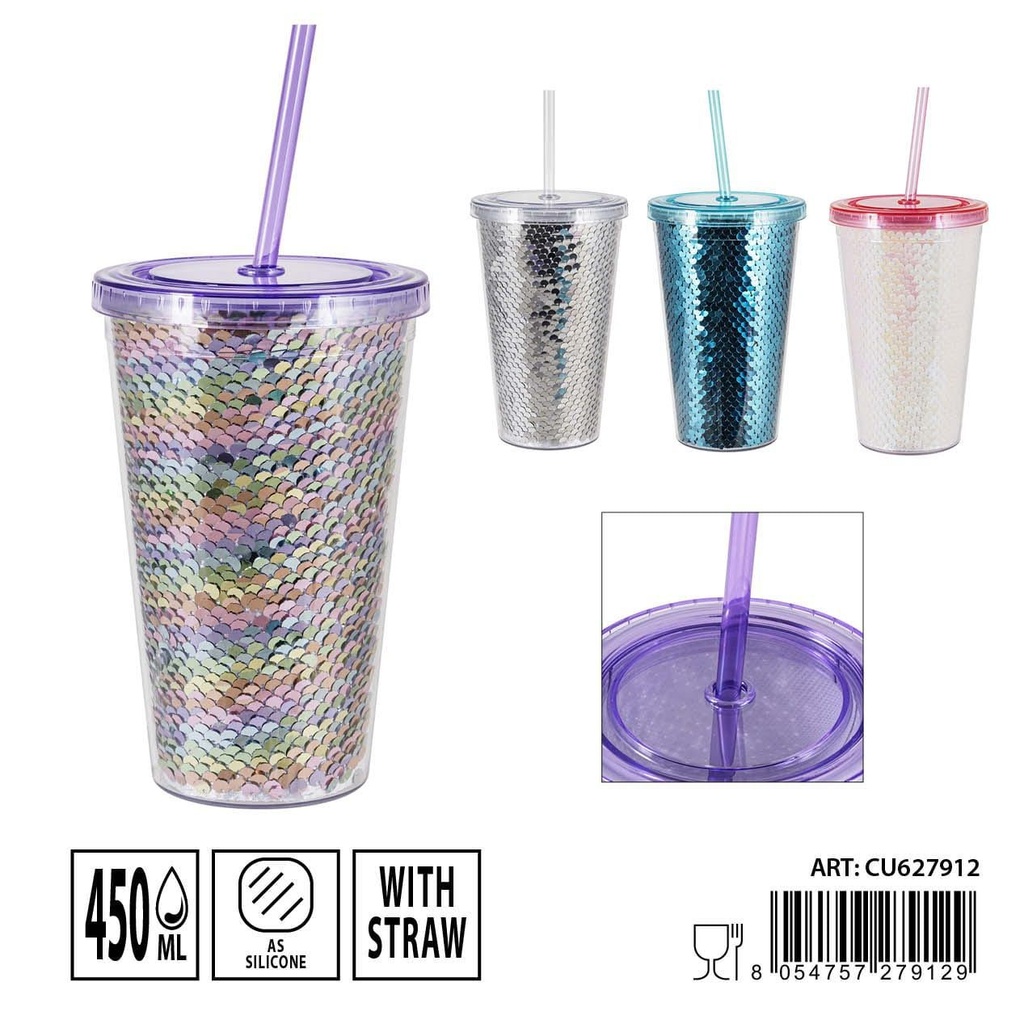 Vaso con pajita escama 450ml 16x10x6.5cm - Accesorios de cocina