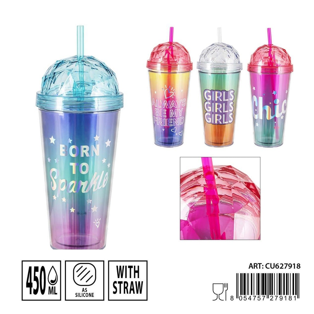Vaso con pajita girl 400ml 21.5x8x6cm - Accesorios de cocina