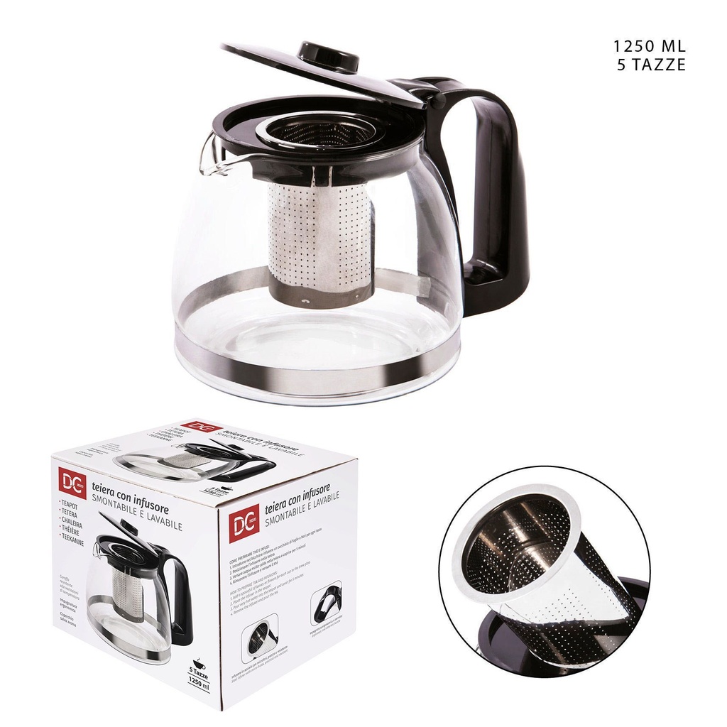 Tetera de vidrio con infusor 5TZ 1250ml - Utensilios de cocina