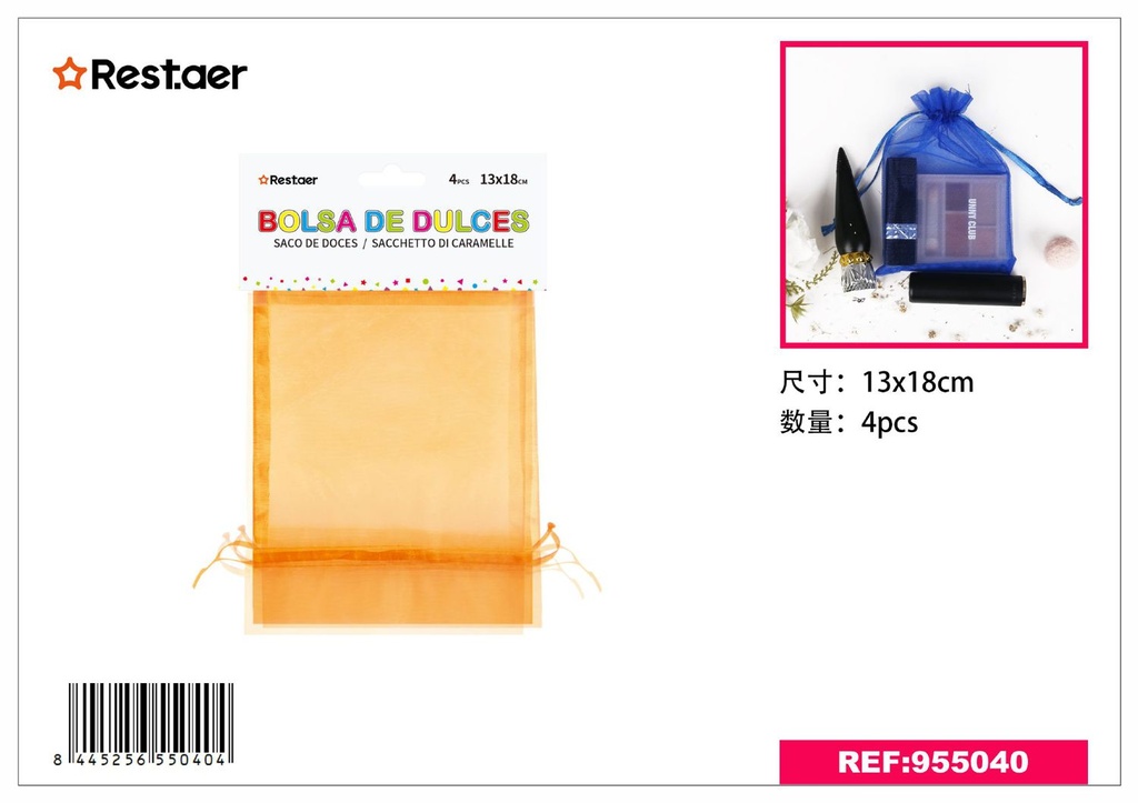 Bolsita multiusos naranja 13x18 cm - Bolsas para chuches, juego de 4