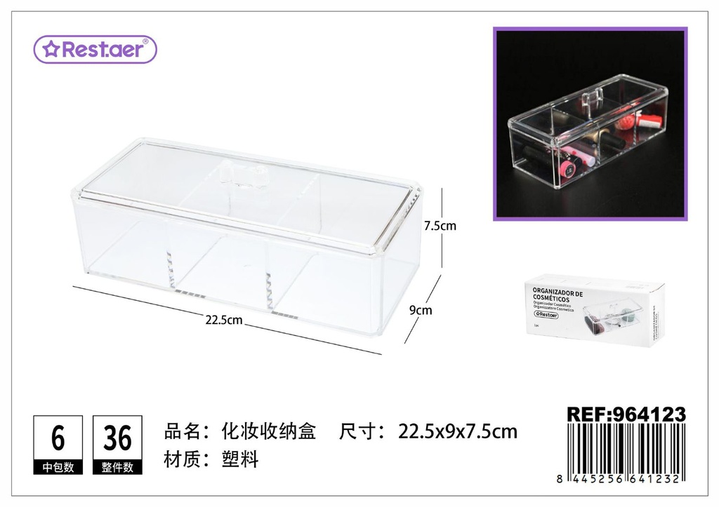 Organizador de cosméticos de plástico transparente 7.5*22.5*9 cm - Accesorios de belleza