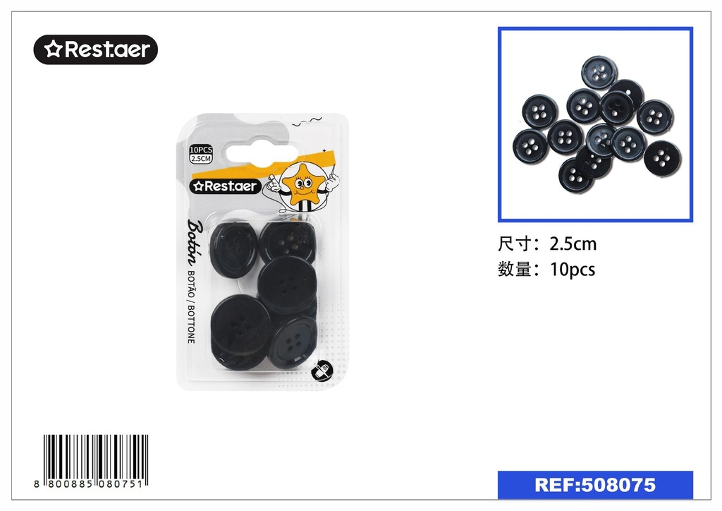 Botones negros 2.5 cm 10 piezas - Materiales de costura