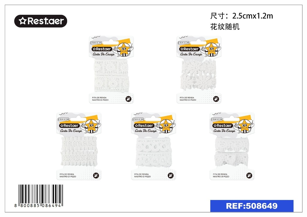 Cinta de encaje de leche de seda blanca 2.5 cm x 1.2 m - Materiales de costura y confección