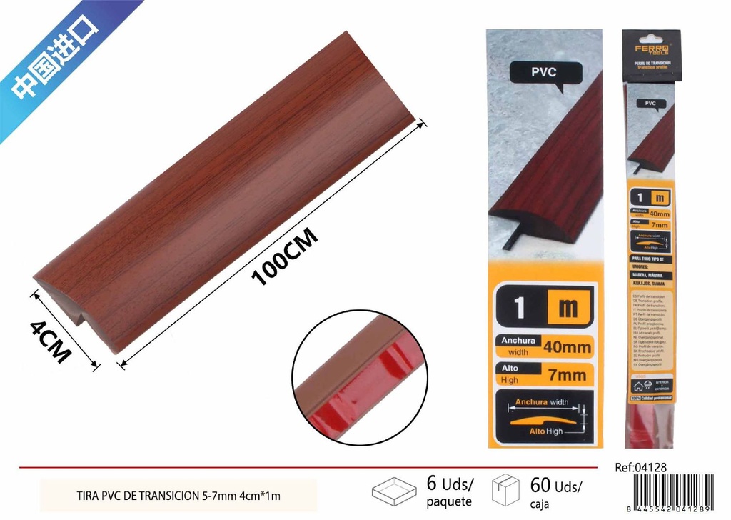Tira PVC de transición 5-7mm 4cm*1m madera - Accesorios de decoración