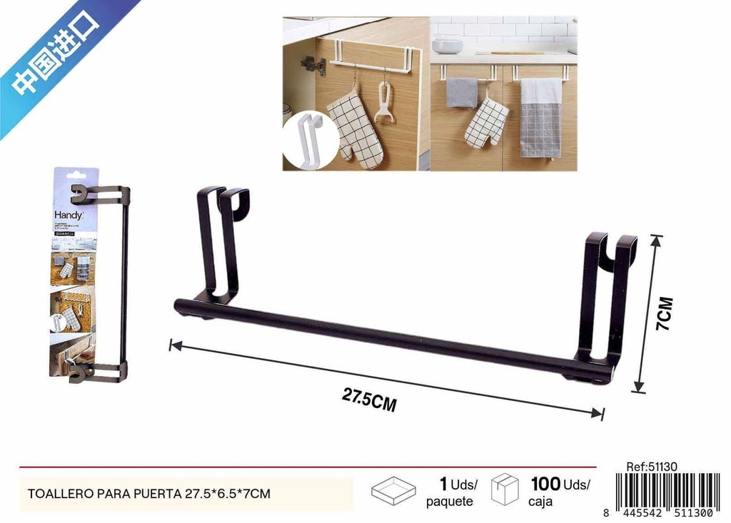Toallero para puerta negro 27.5*6.5*7 cm - Accesorios de baño