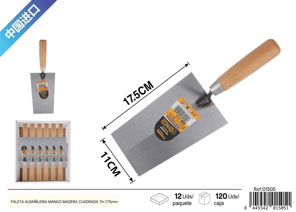 Pala de albañilería de mango de madera 7 pulgadas 175 mm - Herramientas de albañilería