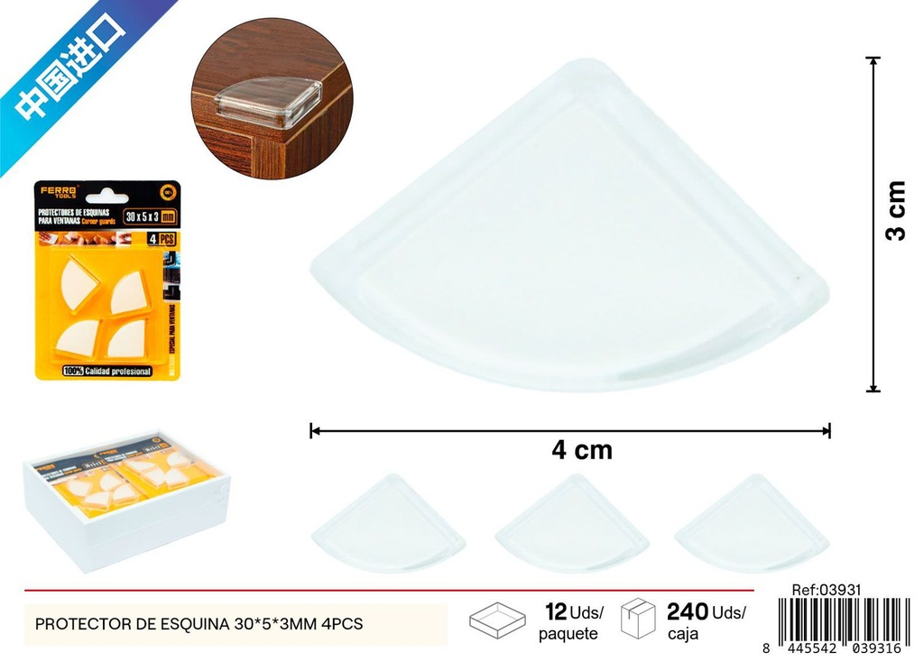 Protector de esquina para ventanas 30 x 5 x 3 mm 4 PCS - Accesorios para muebles