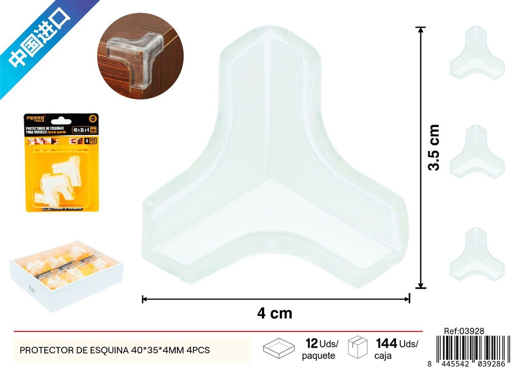 Protector de esquina T de 3 lados 40*35*4mm 4 piezas - Accesorios de ferretería