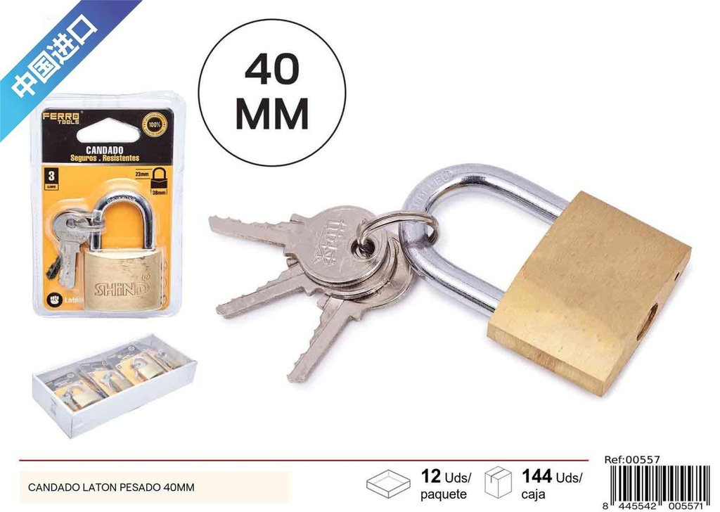 Candado de latón pesado 40mm - Seguridad y cerraduras