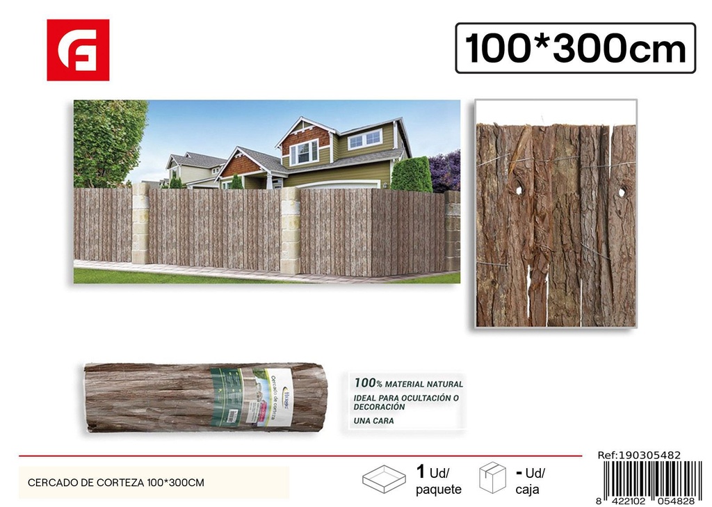 Cercado de corteza de 100x300 cm - Elementos de jardín