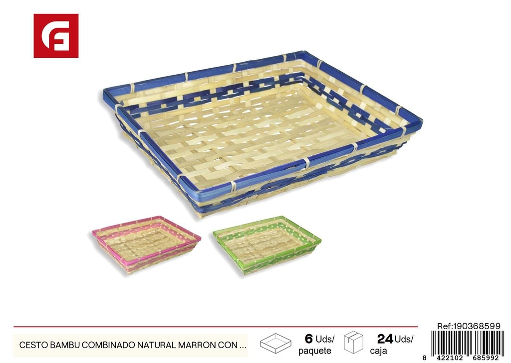 Cesto bambú combinado natural marrón con ribete - Almacenamiento decorativo