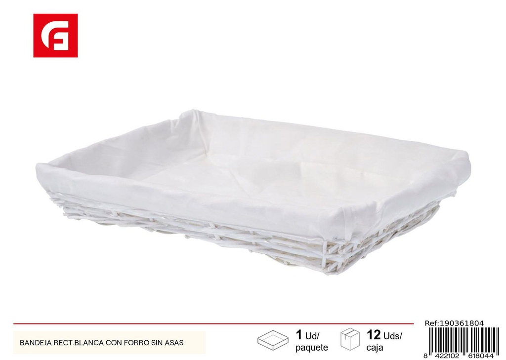 Bandeja rectangular blanca con forro sin asas - Cestas decorativas y funcionales