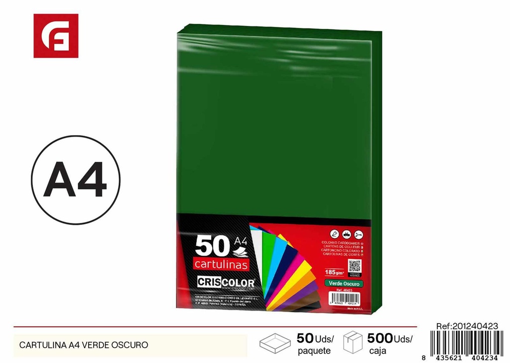 CARTULINA A4 VERDE OSCURO - Papelería y manualidades