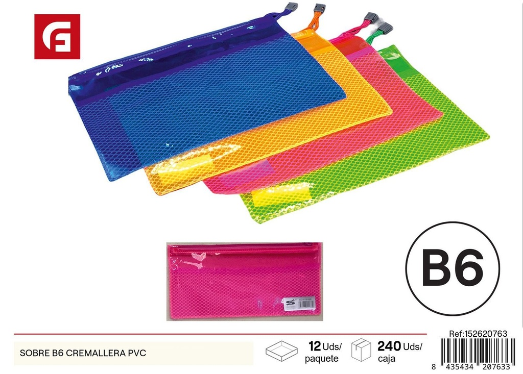 Sobre PVC con cremallera A6 - Material de oficina