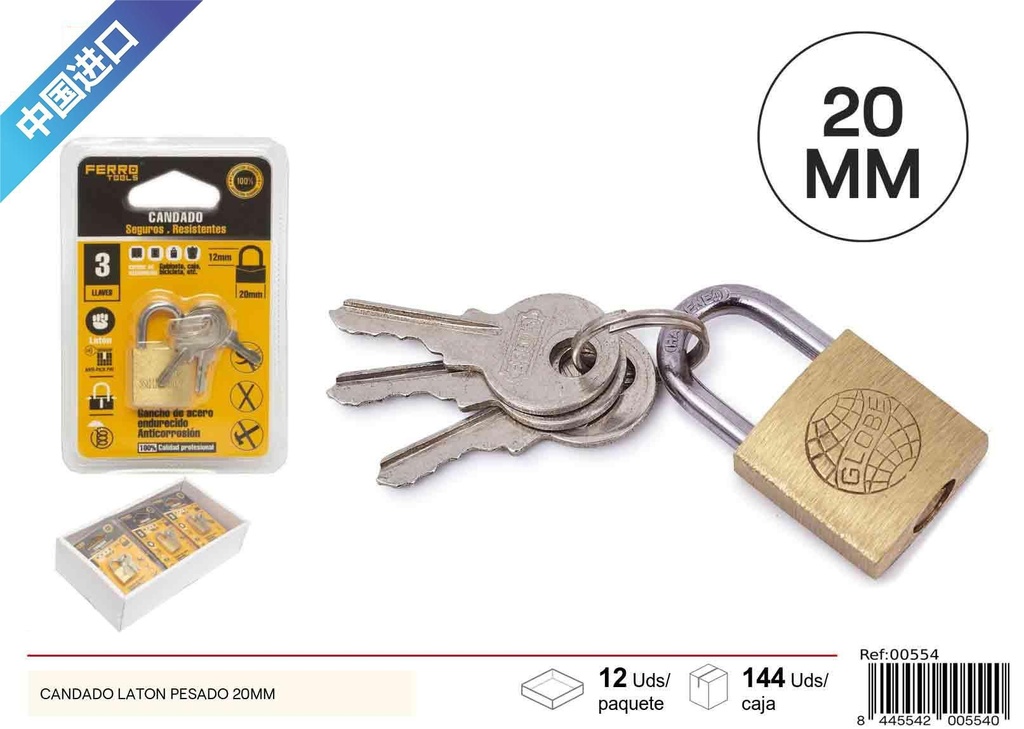 Candado de latón pesado 20 mm - Herramientas y candados