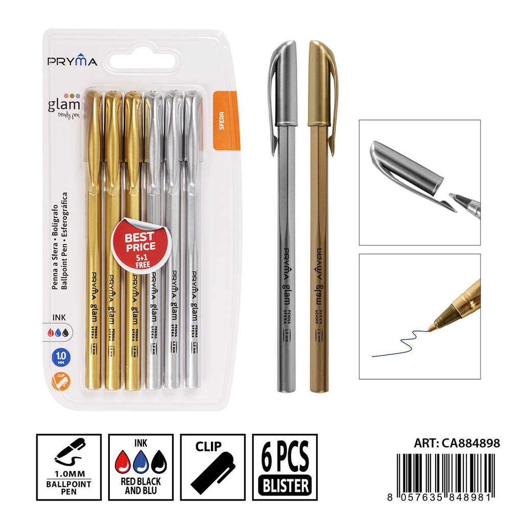 Bolígrafo con tapa 1 mm (6 unidades) - Herramientas de escritura y papelería