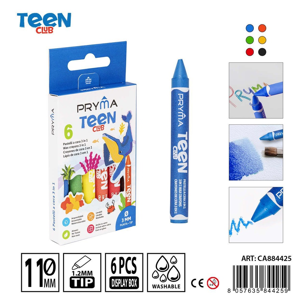 Crayones de cera 3 en 1 6 colores - Pinturas y crayones para manualidades