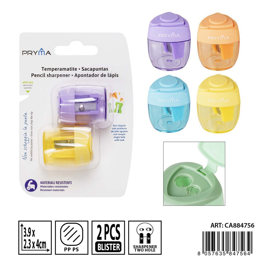 Sacapuntas de un agujero con contenedor 3.9x2.3x4cm (2 unidades) - Papelería escolar y útiles de escritorio