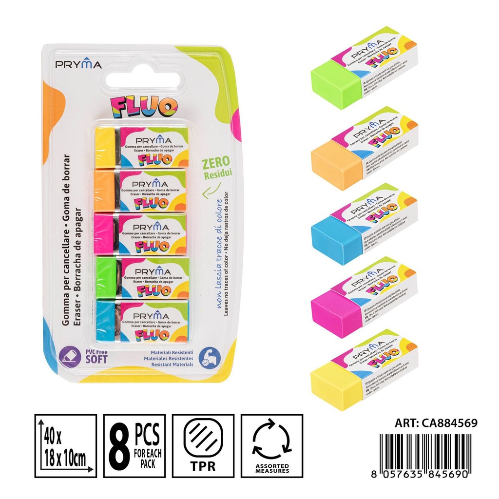Goma de color flúor 40x18x10mm - Artículos de papelería