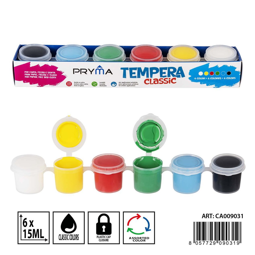 Témpera de 6 colores clásico 15ml - Pinturas y manualidades