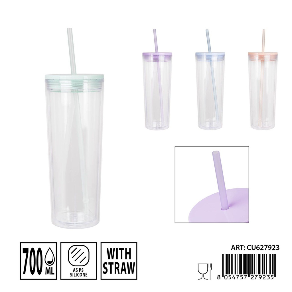 Vaso con pajita 700 ml 22x8.5 cm - Accesorios de cocina