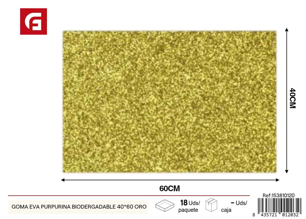 Goma EVA purpurina biodegradable 40x60 oro - Manualidades y artes