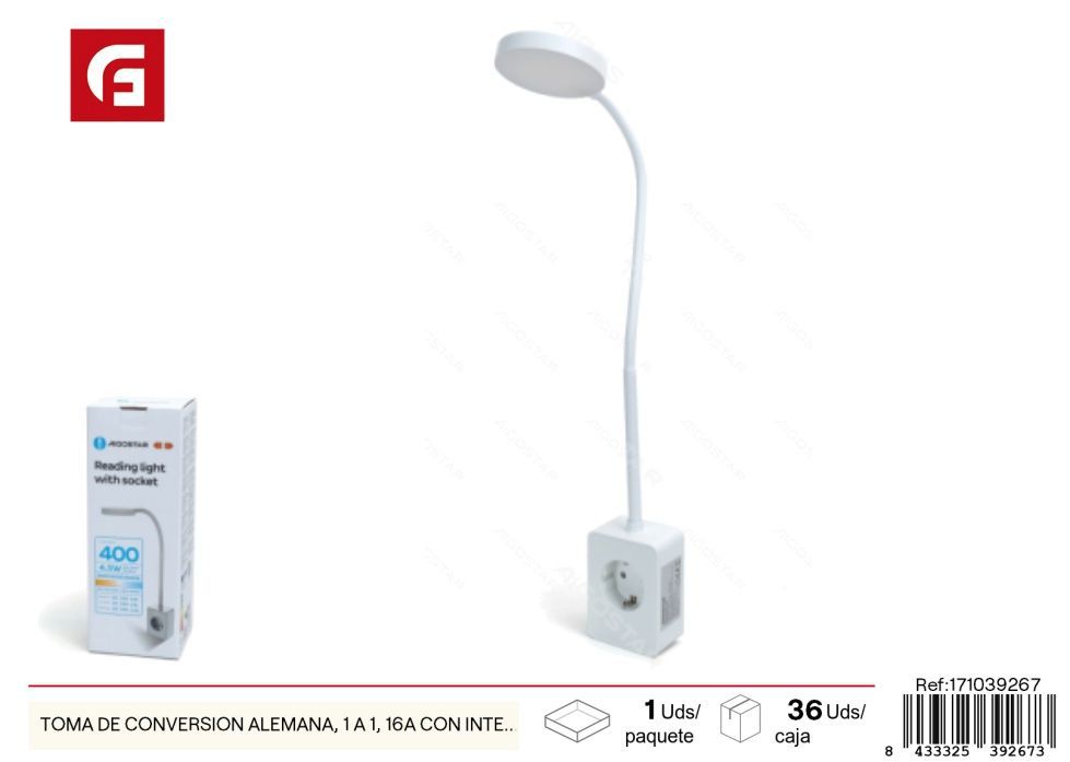 Toma de conversión alemana 16A con interruptor y luz de lectura - Accesorios eléctricos