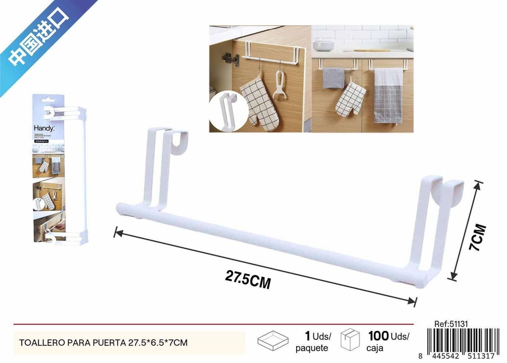 Toallero para puerta blanco 27.5*6.5*7 cm - Accesorios del hogar