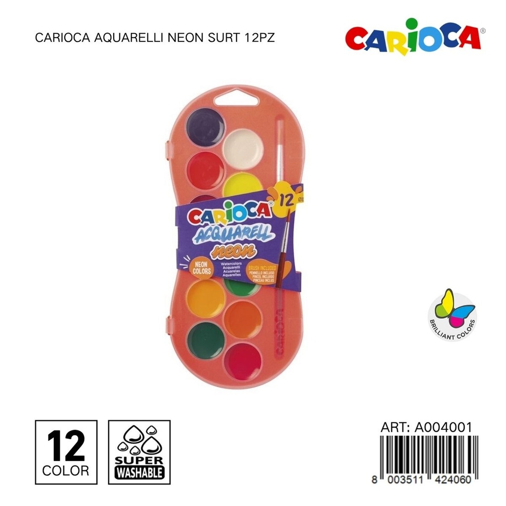 Pintura Carioaca Aquarelli Neon 12pz - Material escolar y pintura